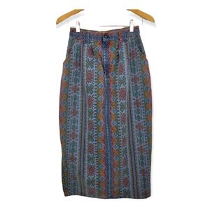 VTG Vivaldi Jeanswear Southwestern Print Denim Midi Skirt